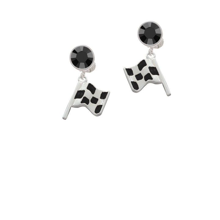 Checkered Race Flag Crystal Clip On Earrings Image 3