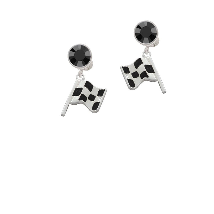 Checkered Race Flag Crystal Clip On Earrings Image 1