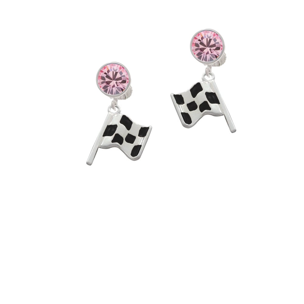 Checkered Race Flag Crystal Clip On Earrings Image 1