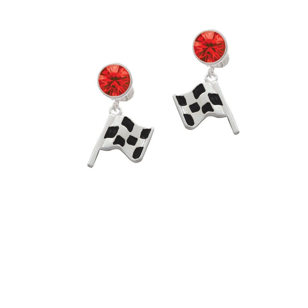 Checkered Race Flag Crystal Clip On Earrings Image 1