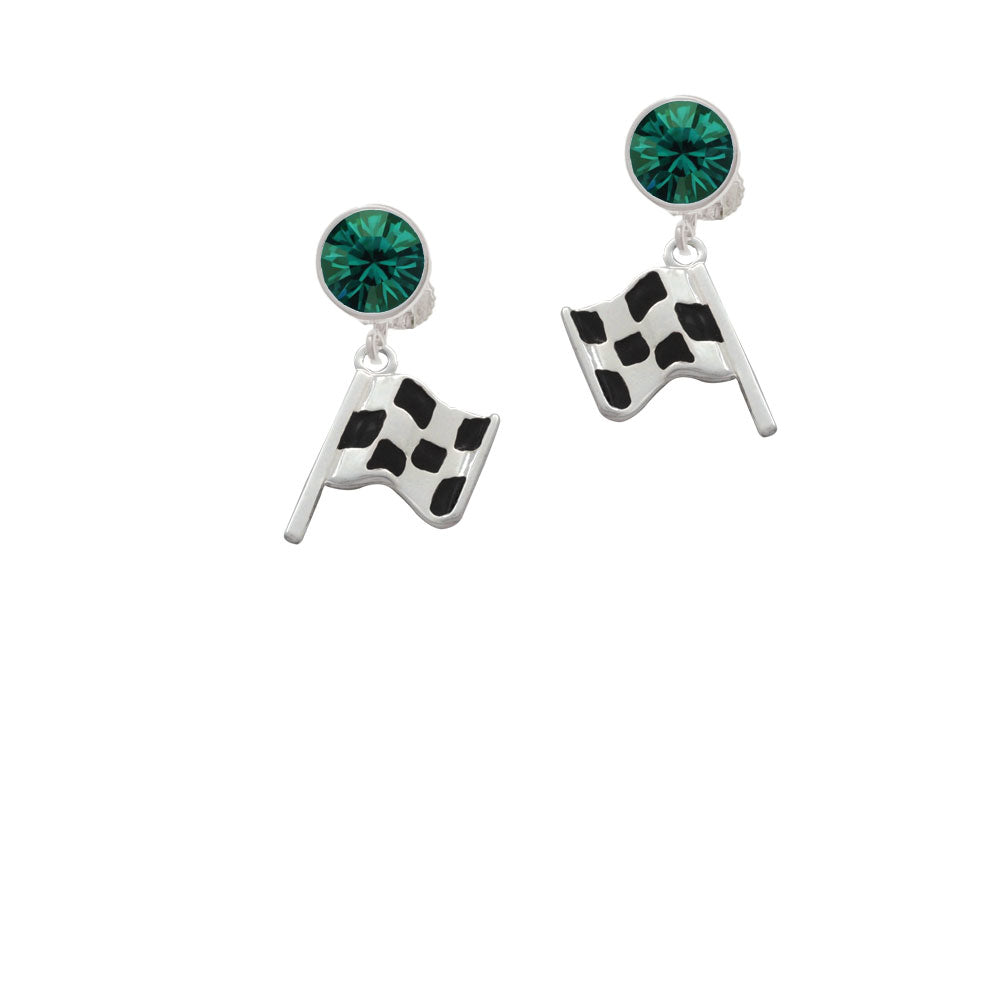 Checkered Race Flag Crystal Clip On Earrings Image 6