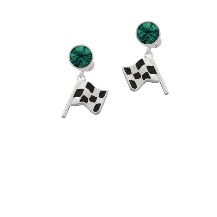 Checkered Race Flag Crystal Clip On Earrings Image 6