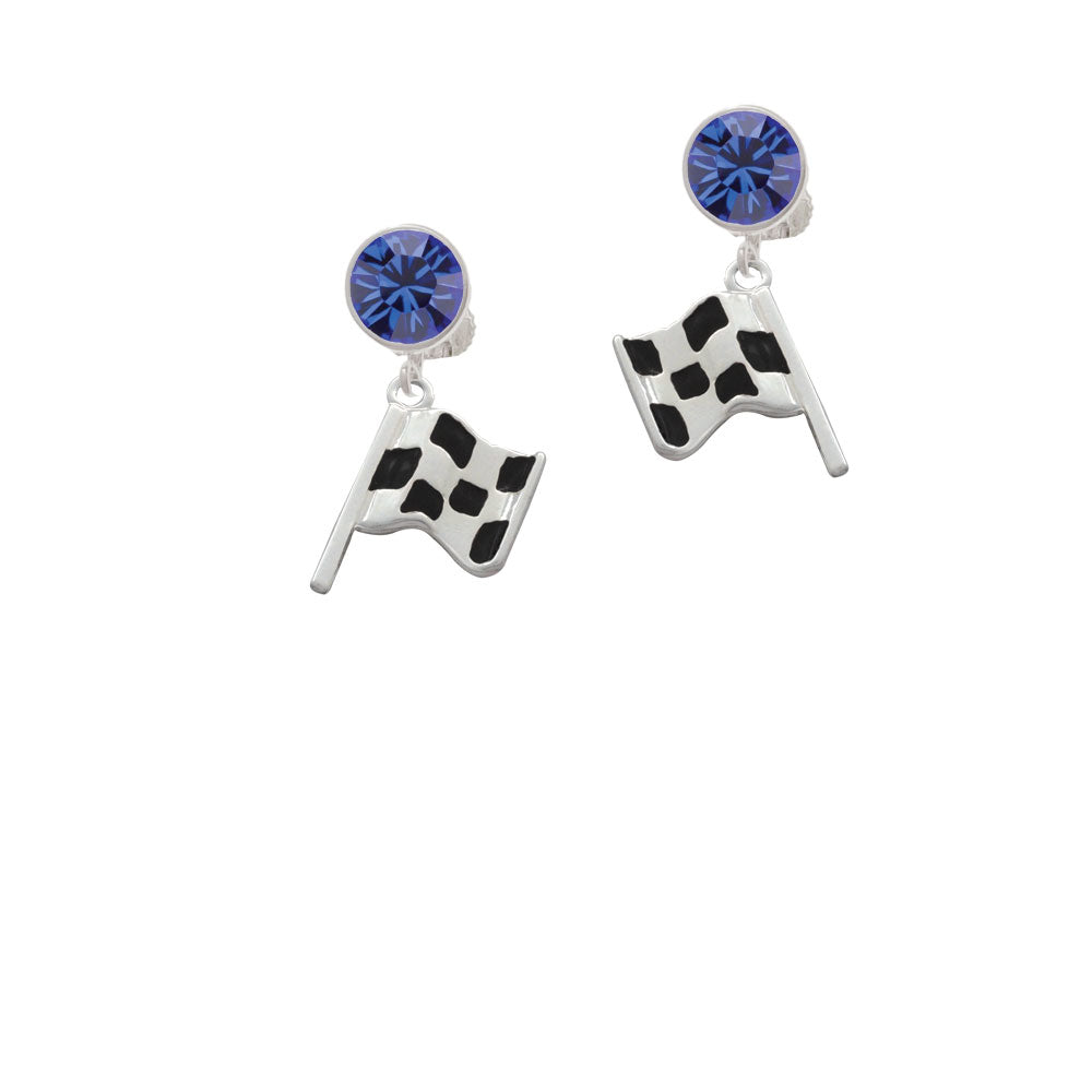 Checkered Race Flag Crystal Clip On Earrings Image 7