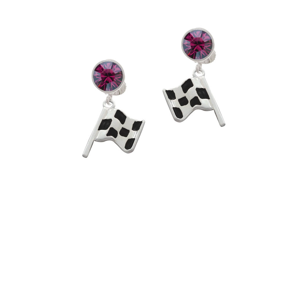 Checkered Race Flag Crystal Clip On Earrings Image 8