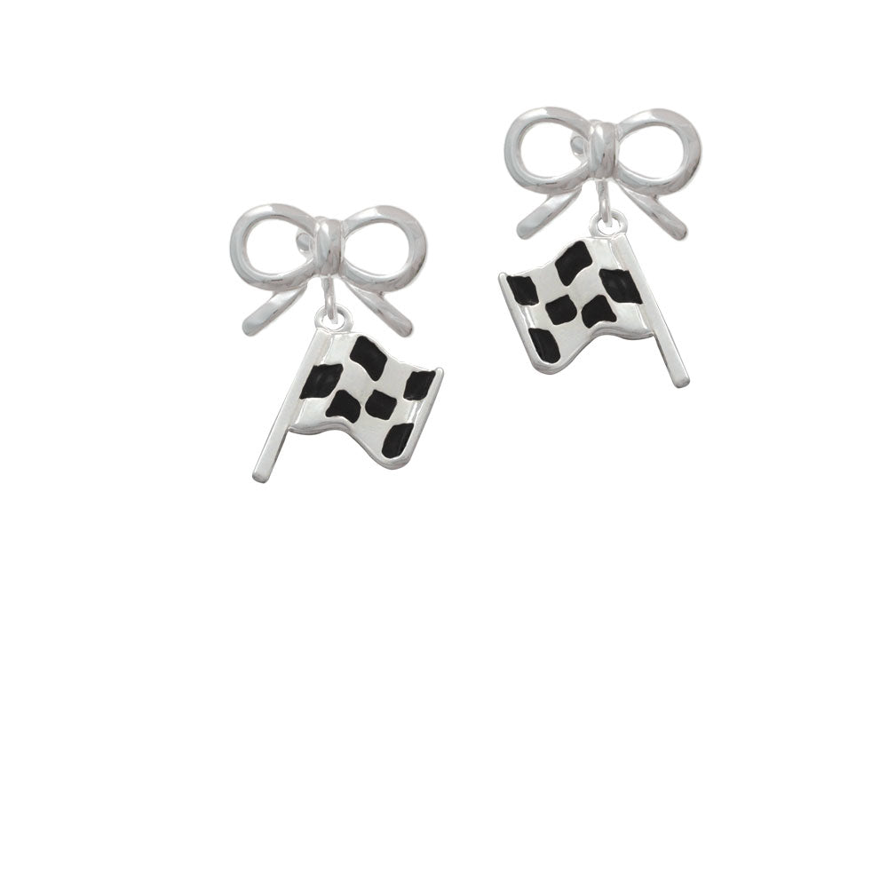 Checkered Race Flag Crystal Clip On Earrings Image 9