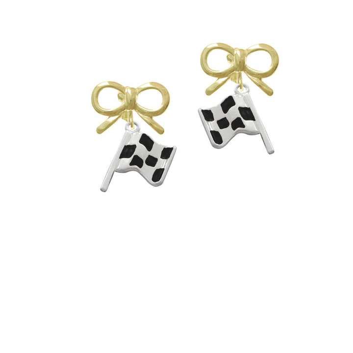 Checkered Race Flag Crystal Clip On Earrings Image 10