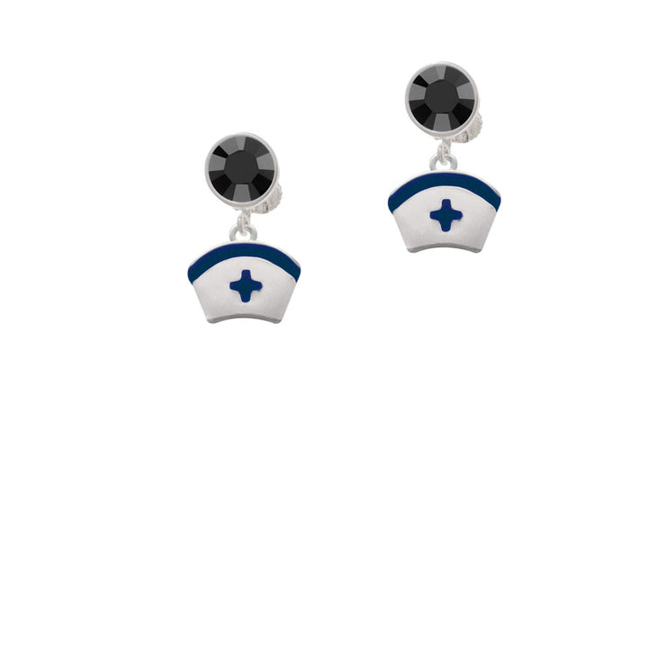 Nurse Hat with Blue Cross Crystal Clip On Earrings Image 3