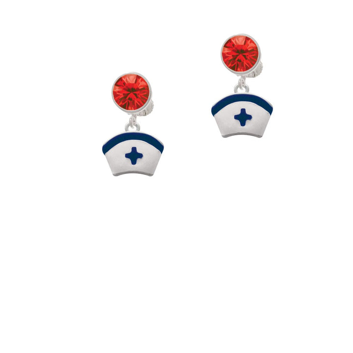 Nurse Hat with Blue Cross Crystal Clip On Earrings Image 4