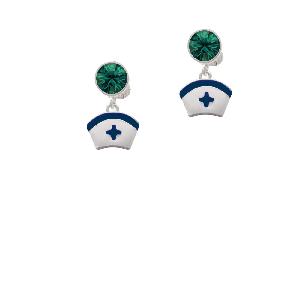 Nurse Hat with Blue Cross Crystal Clip On Earrings Image 6