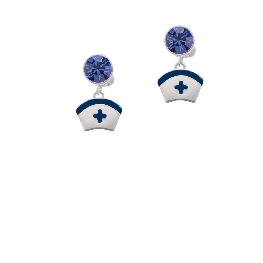 Nurse Hat with Blue Cross Crystal Clip On Earrings Image 7