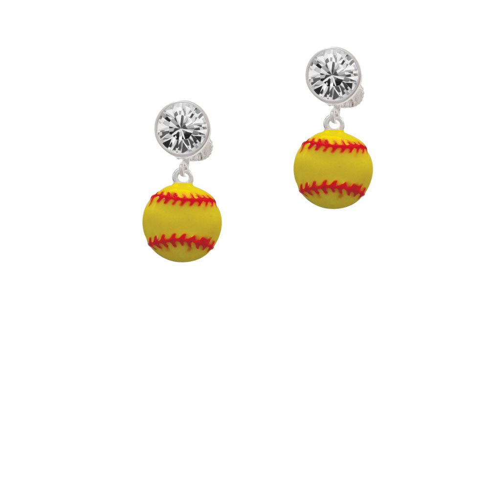 Large Optic Yellow Softball Crystal Clip On Earrings Image 2