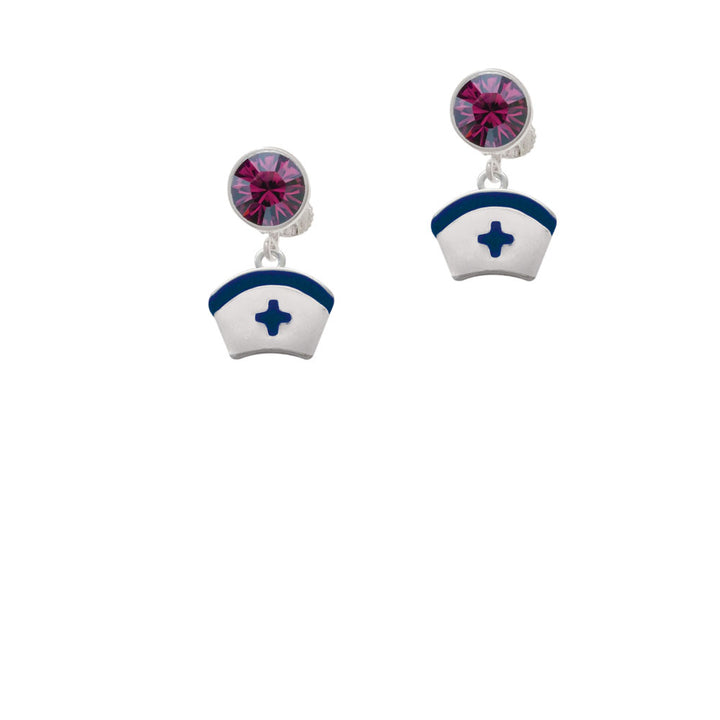 Nurse Hat with Blue Cross Crystal Clip On Earrings Image 8