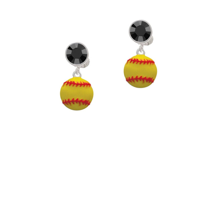 Large Optic Yellow Softball Crystal Clip On Earrings Image 3