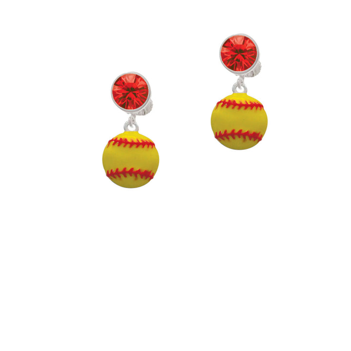 Large Optic Yellow Softball Crystal Clip On Earrings Image 4