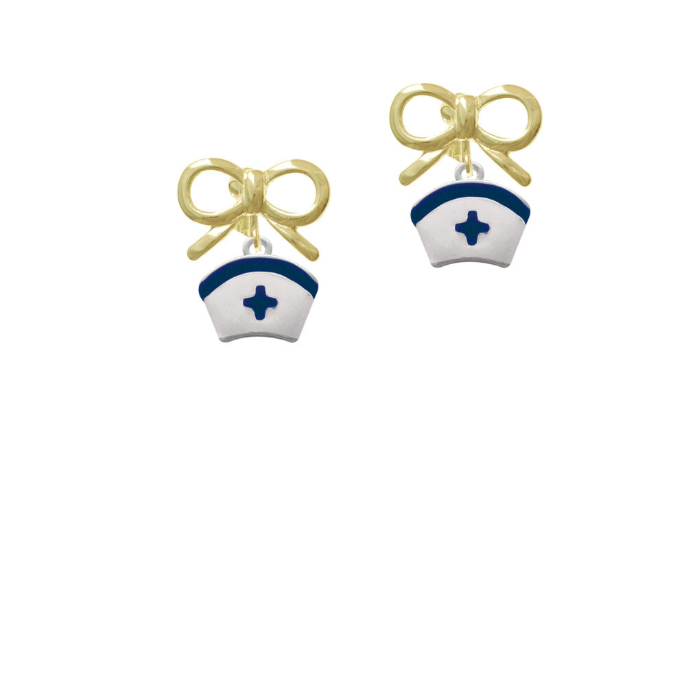 Nurse Hat with Blue Cross Crystal Clip On Earrings Image 10