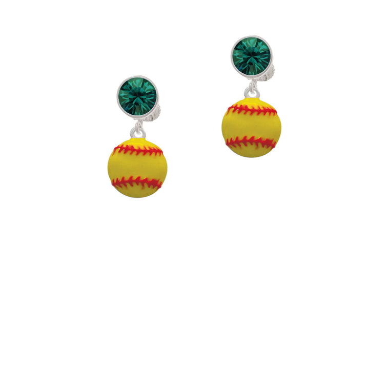 Large Optic Yellow Softball Crystal Clip On Earrings Image 6