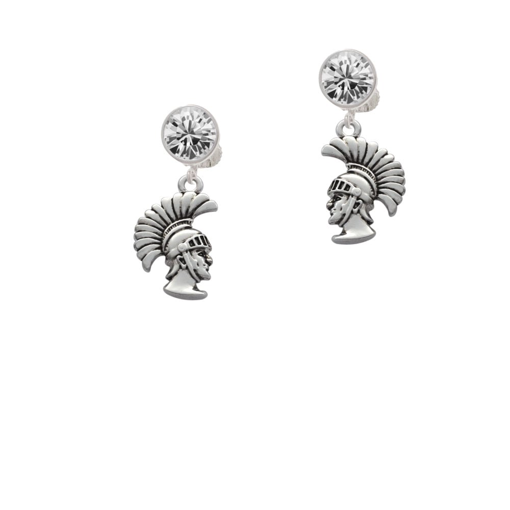 Large Trojan - Mascot Crystal Clip On Earrings Image 1