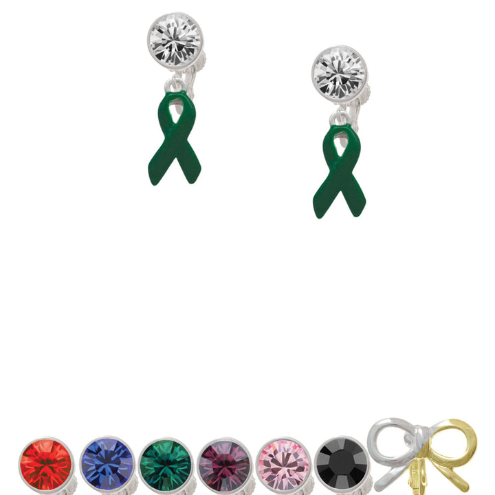 Green Ribbon Crystal Clip On Earrings Image 1