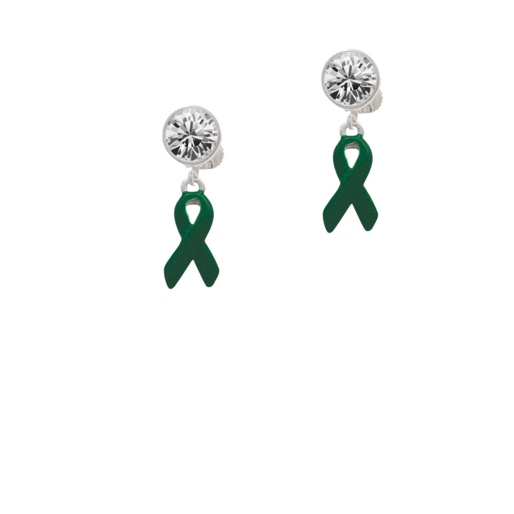 Green Ribbon Crystal Clip On Earrings Image 2