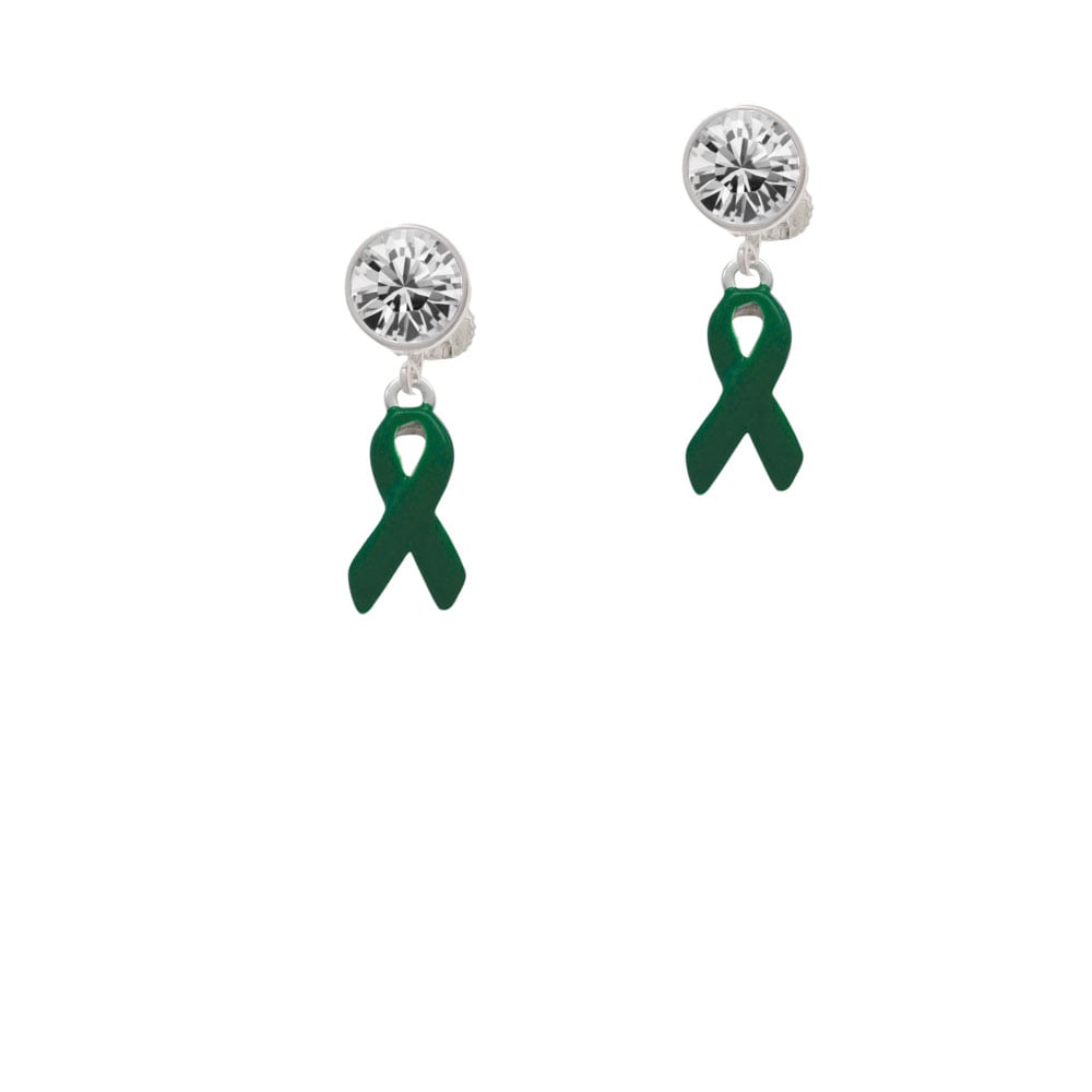 Green Ribbon Crystal Clip On Earrings Image 1