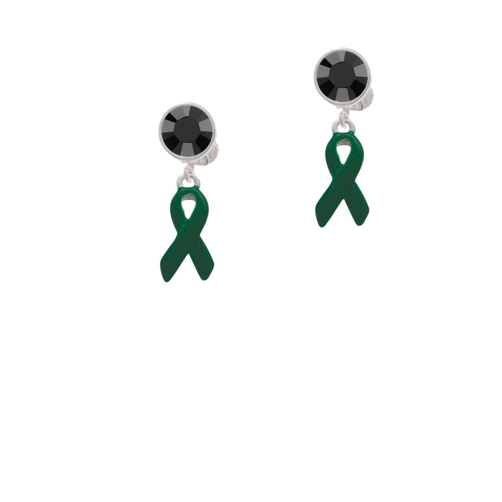 Green Ribbon Crystal Clip On Earrings Image 3