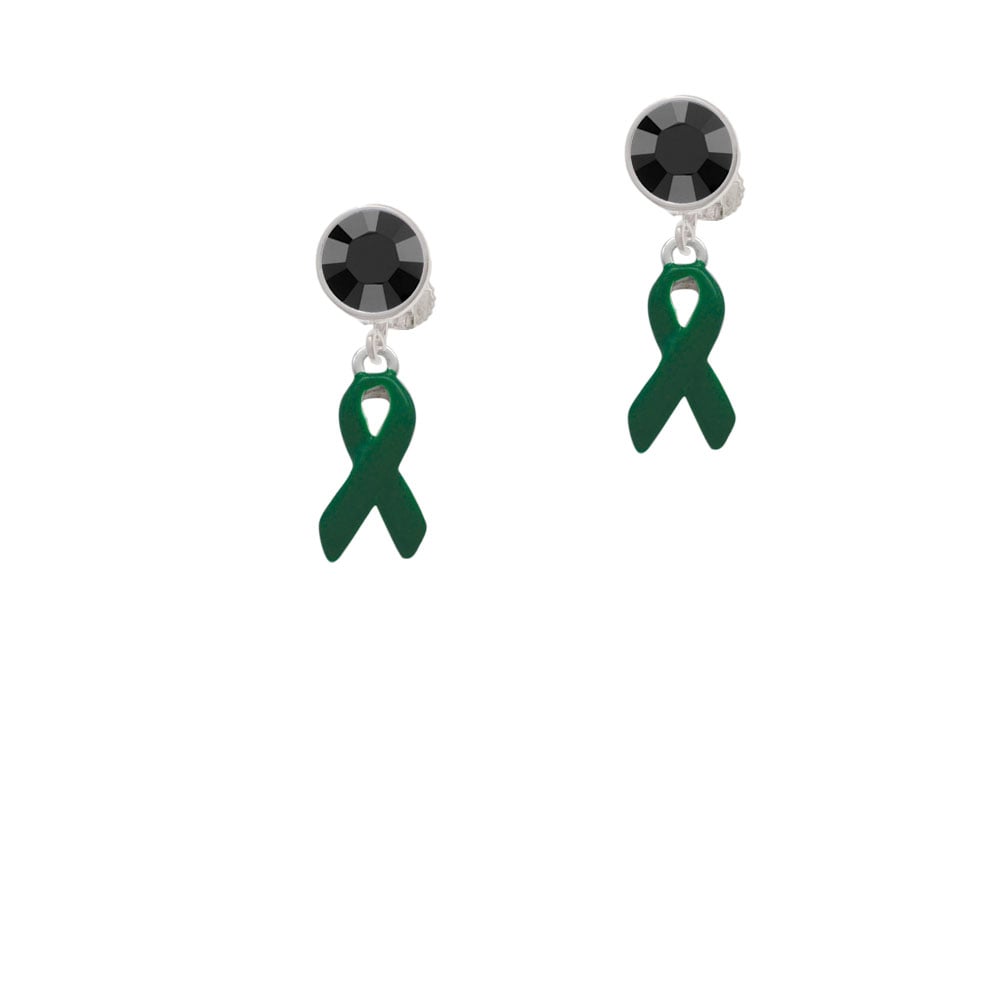 Green Ribbon Crystal Clip On Earrings Image 1