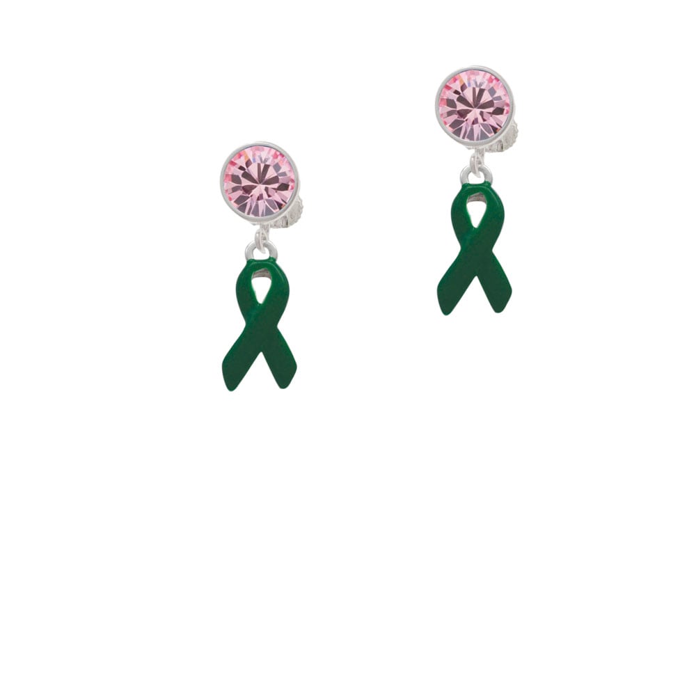 Green Ribbon Crystal Clip On Earrings Image 4