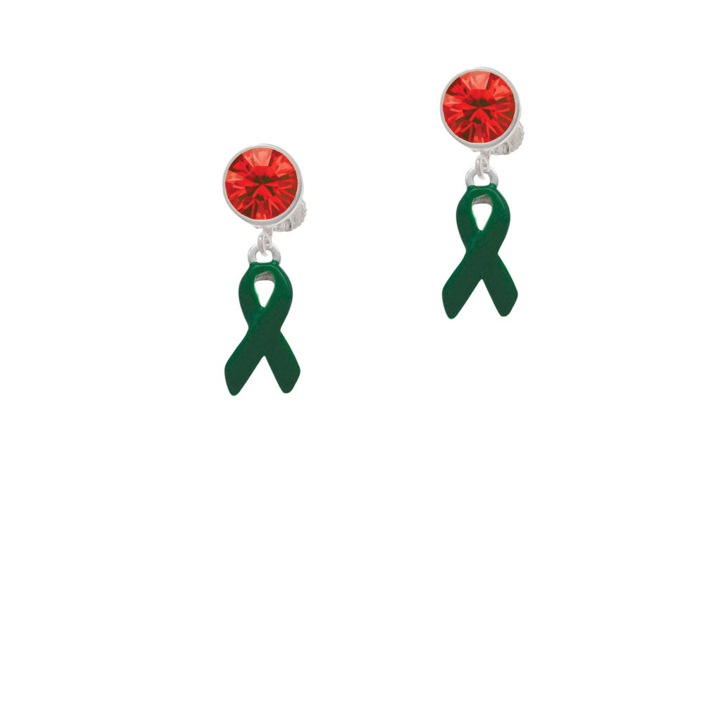 Green Ribbon Crystal Clip On Earrings Image 4