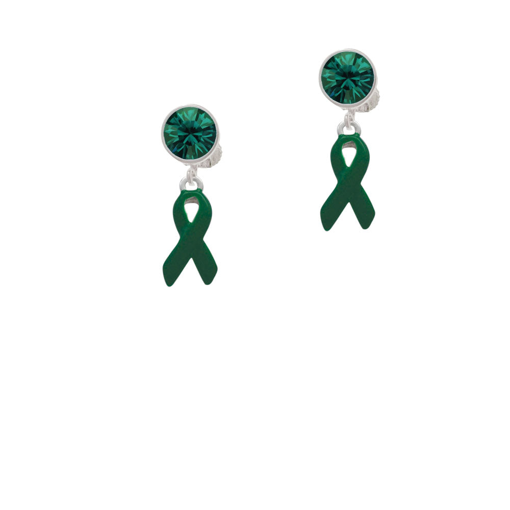 Green Ribbon Crystal Clip On Earrings Image 6