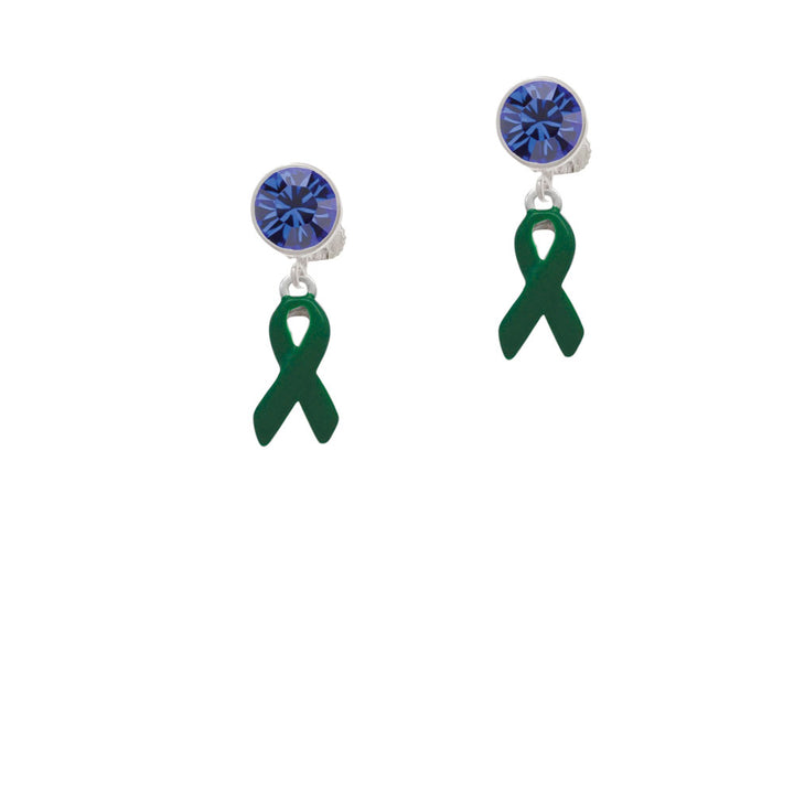 Green Ribbon Crystal Clip On Earrings Image 7