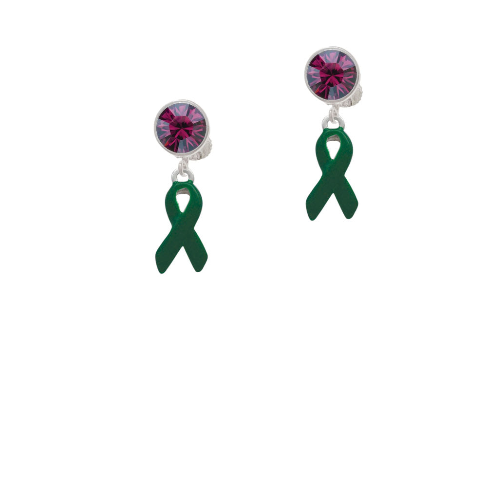 Green Ribbon Crystal Clip On Earrings Image 8