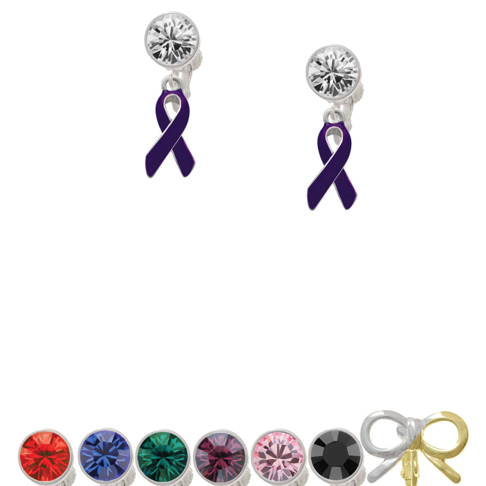 Purple Ribbon Crystal Clip On Earrings Image 1