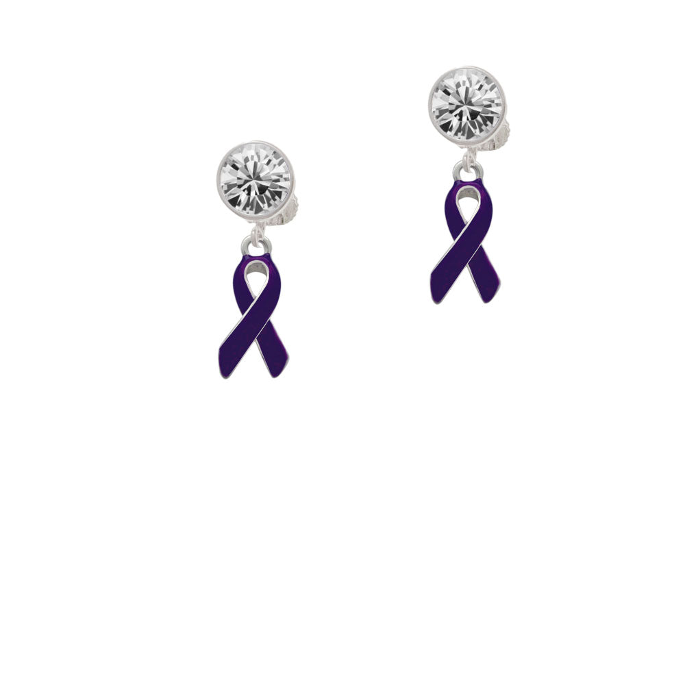 Purple Ribbon Crystal Clip On Earrings Image 2