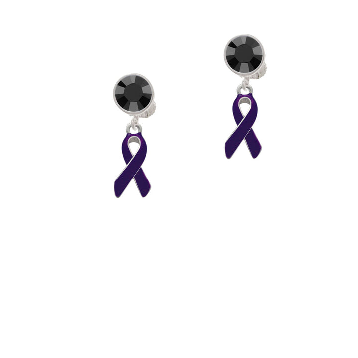 Purple Ribbon Crystal Clip On Earrings Image 3