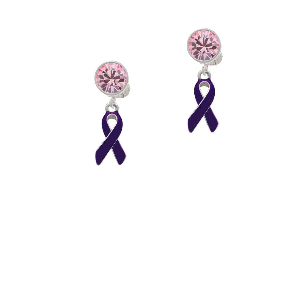 Purple Ribbon Crystal Clip On Earrings Image 4