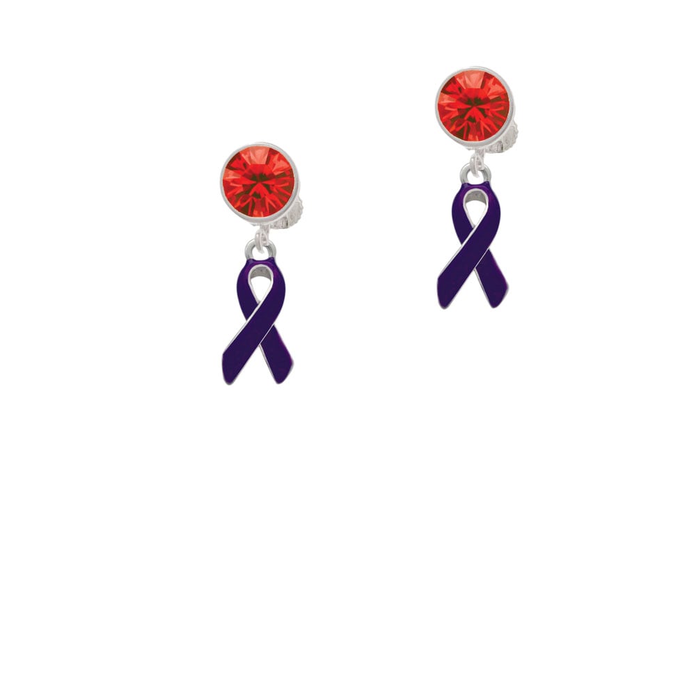 Purple Ribbon Crystal Clip On Earrings Image 4