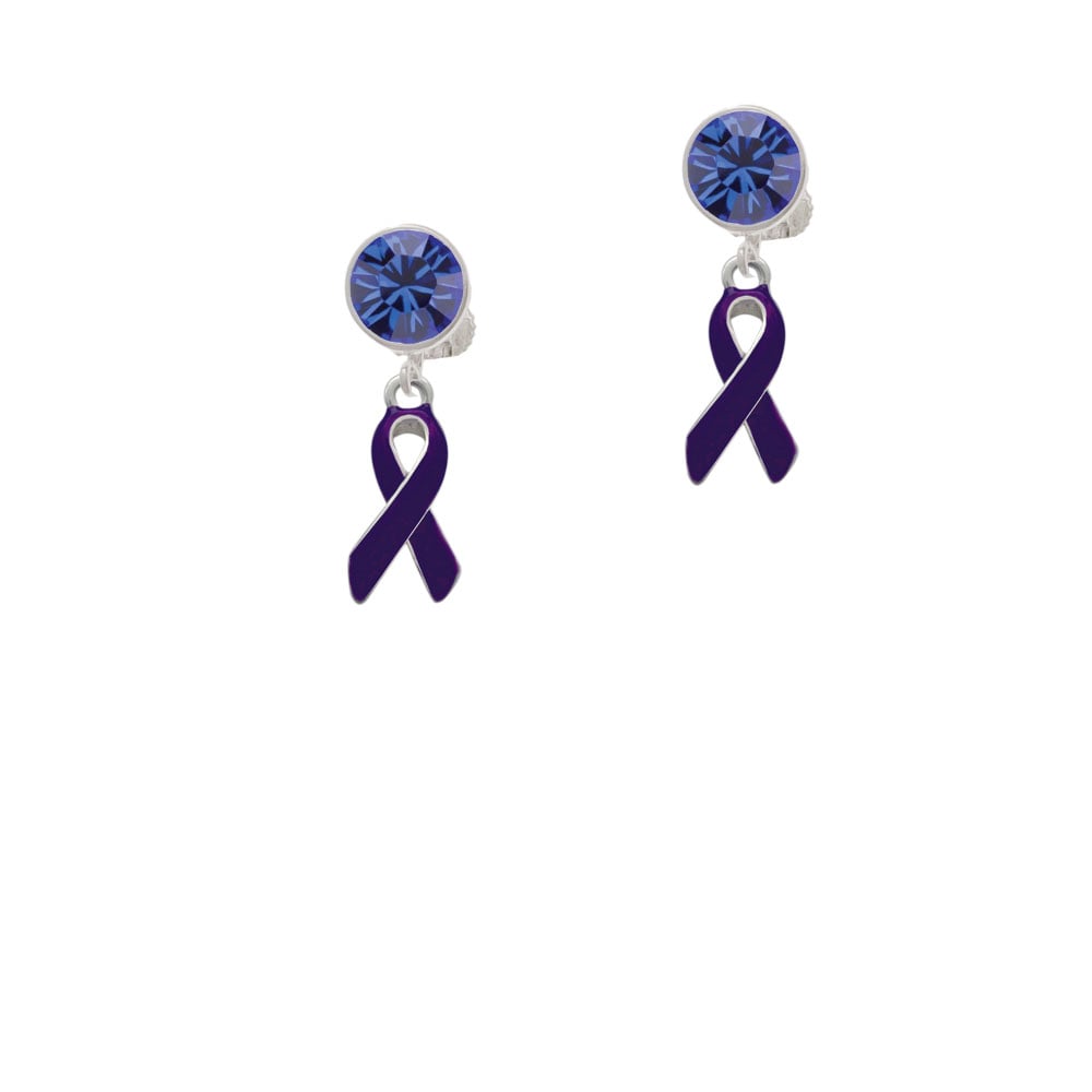 Purple Ribbon Crystal Clip On Earrings Image 1