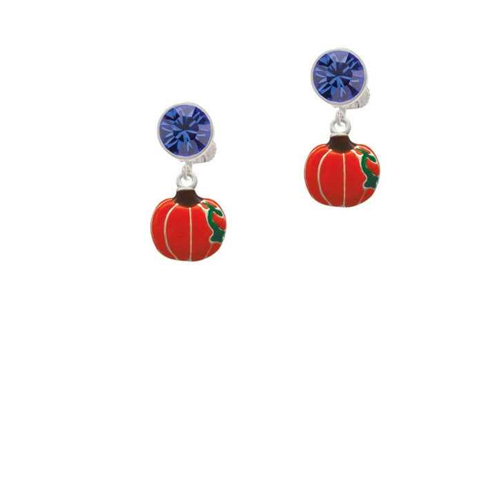 Small Pumpkin With Lines Crystal Clip On Earrings Image 7