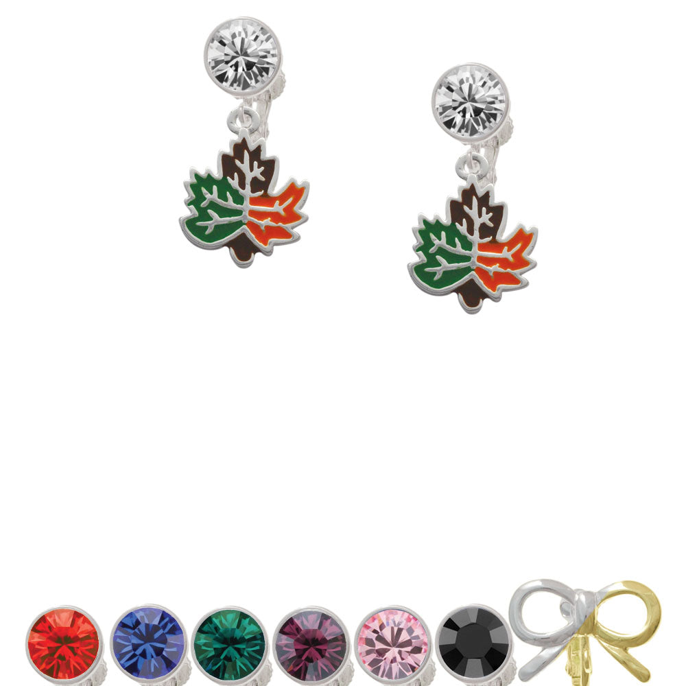 Large Enamel Fall Leaf Crystal Clip On Earrings Image 1