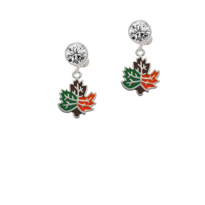 Large Enamel Fall Leaf Crystal Clip On Earrings Image 2