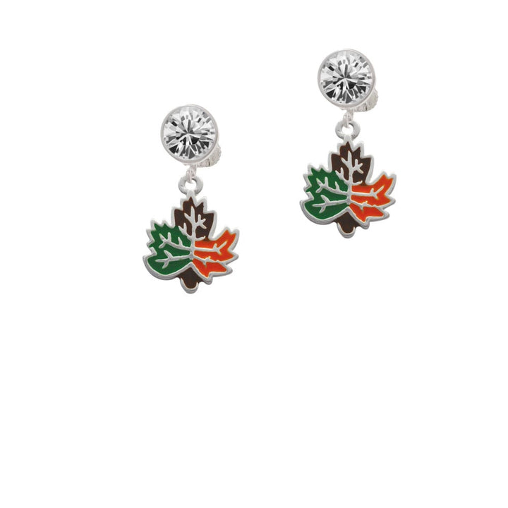 Large Enamel Fall Leaf Crystal Clip On Earrings Image 1