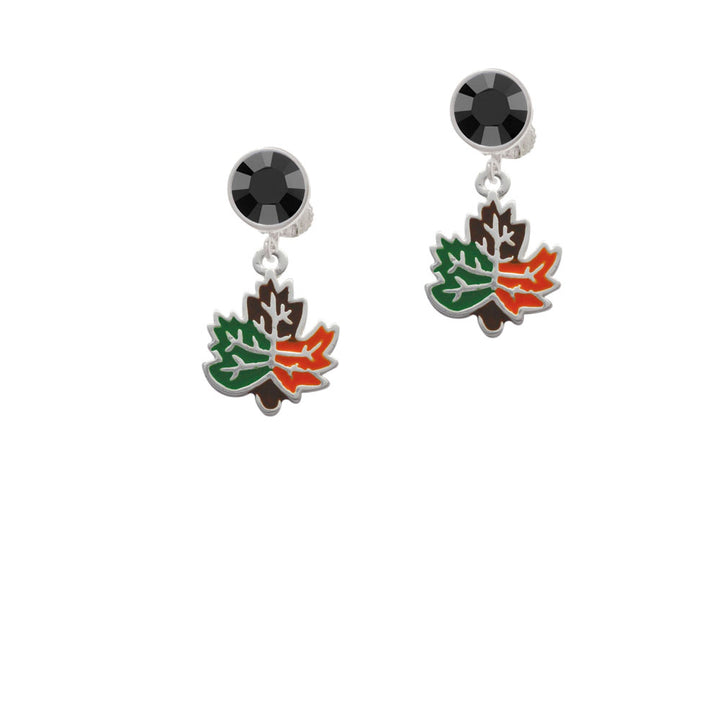 Large Enamel Fall Leaf Crystal Clip On Earrings Image 3