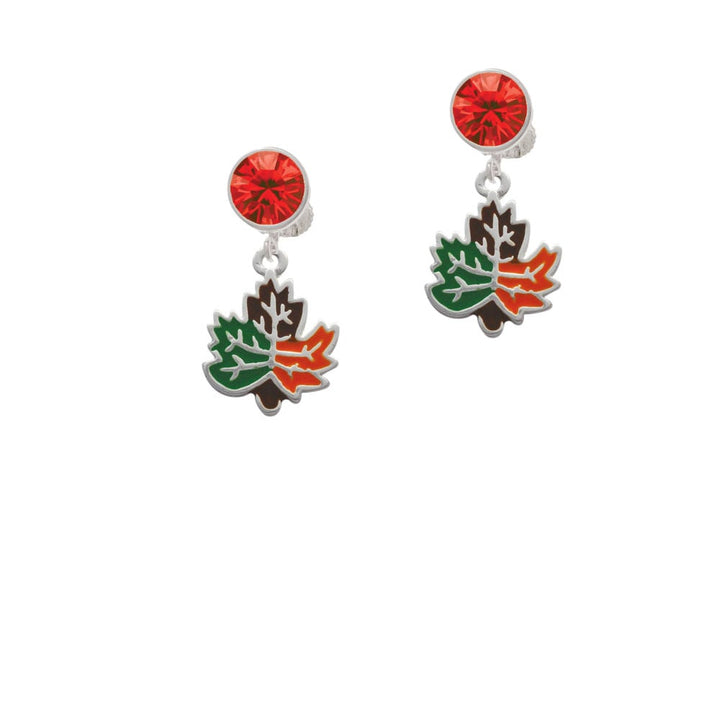 Large Enamel Fall Leaf Crystal Clip On Earrings Image 4