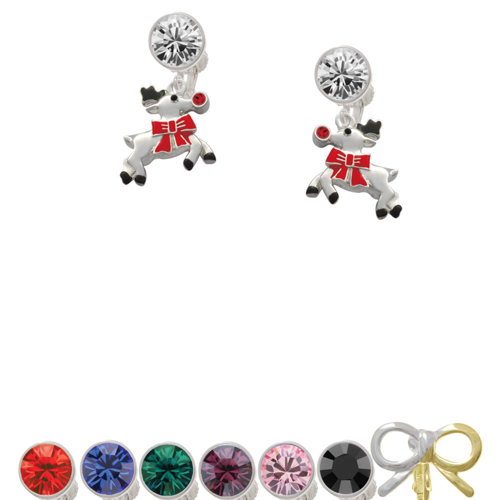 Reindeer with Red Crystal Crystal Clip On Earrings Image 1