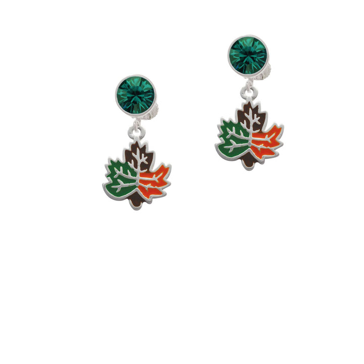 Large Enamel Fall Leaf Crystal Clip On Earrings Image 6