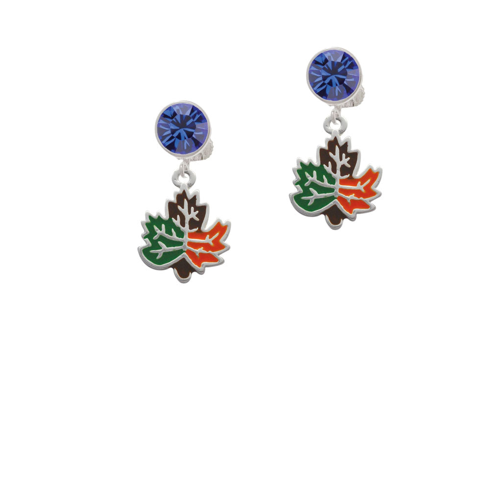 Large Enamel Fall Leaf Crystal Clip On Earrings Image 7