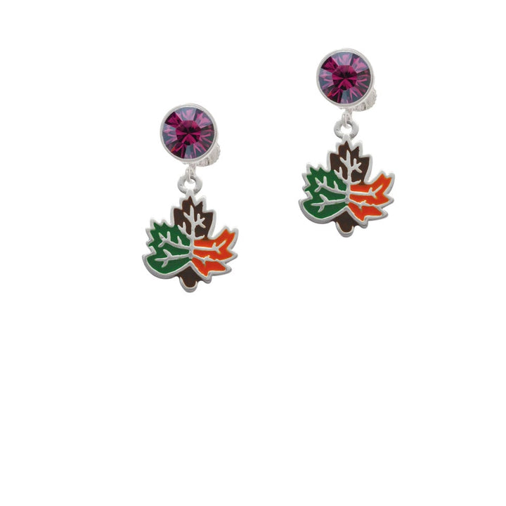 Large Enamel Fall Leaf Crystal Clip On Earrings Image 8