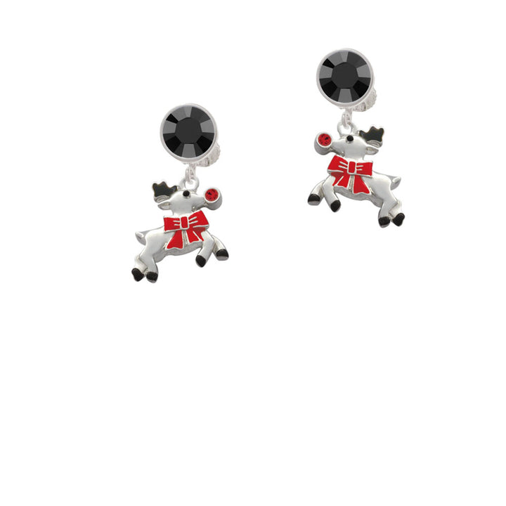 Reindeer with Red Crystal Crystal Clip On Earrings Image 3