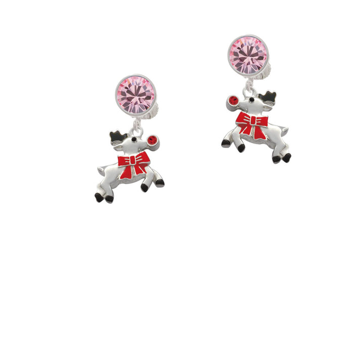 Reindeer with Red Crystal Crystal Clip On Earrings Image 4