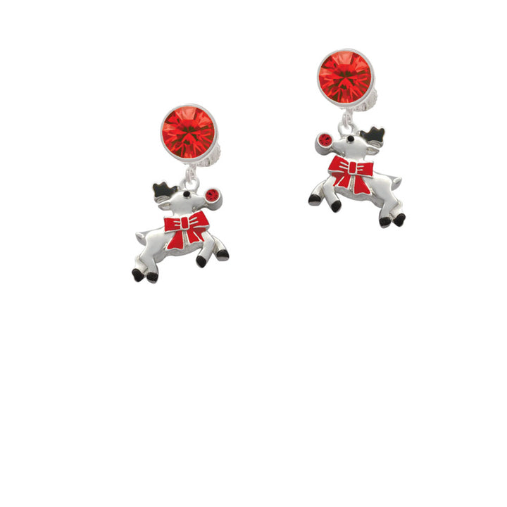 Reindeer with Red Crystal Crystal Clip On Earrings Image 4